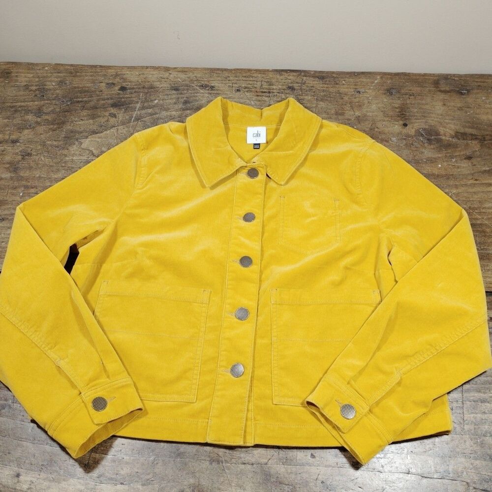 Cabi Short Jacket Womens Large Corduroy Mustard Yellow Long Sleeve Soft Pockets